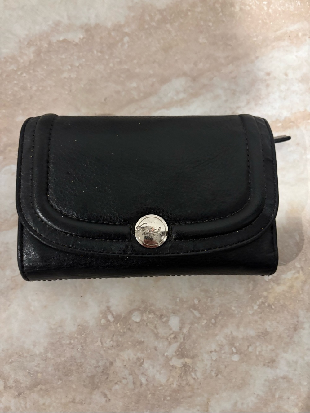 Coach Black Leather Women's Wallet with Silver Accent